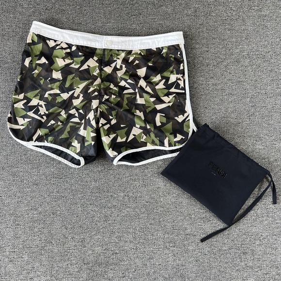 Fendi Other - Fendi Swim Trunks Mens IT 50 Multi Camo Logo Print Quick Dry Lined Shorts Italy